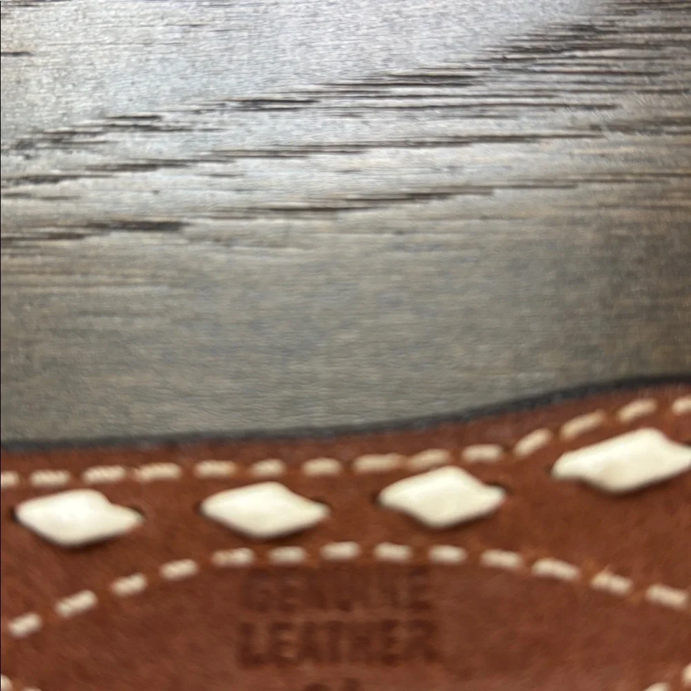 3D Belt Company Genuine Leather, white buck stitched embossed silvertone buckle